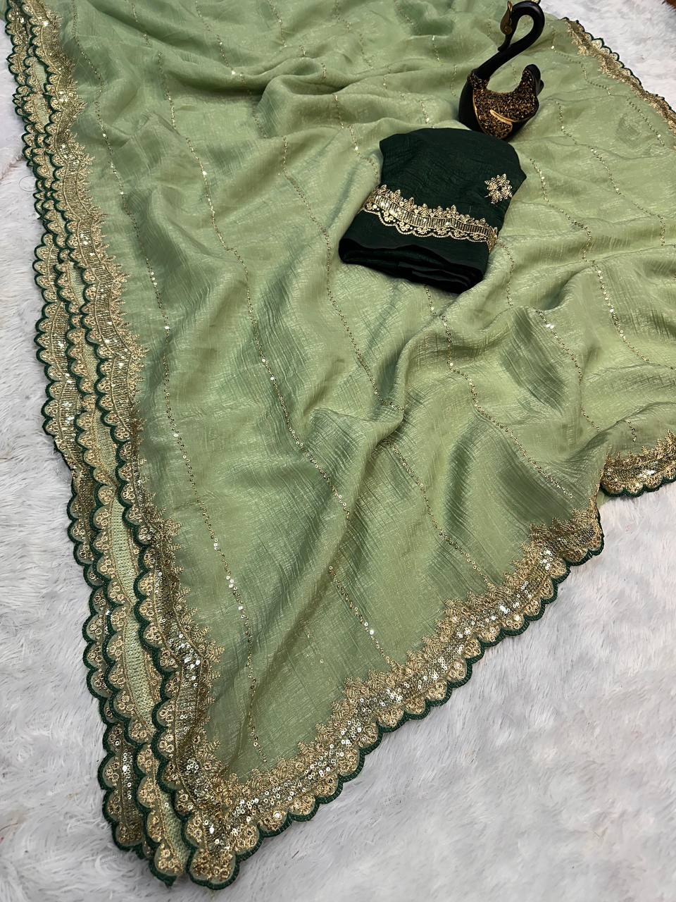 SOFT BEAUTIFUL AND CAPTIVATING DESIGNER SEQUINS EMBROIDERY SAREE
