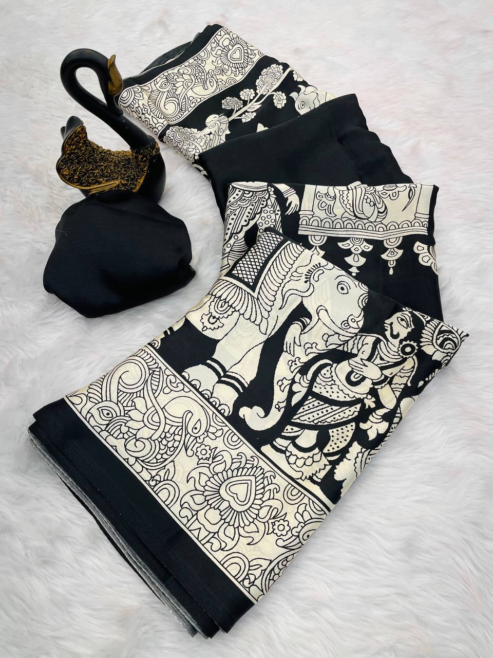 Kalamkari Printed Satin Saree