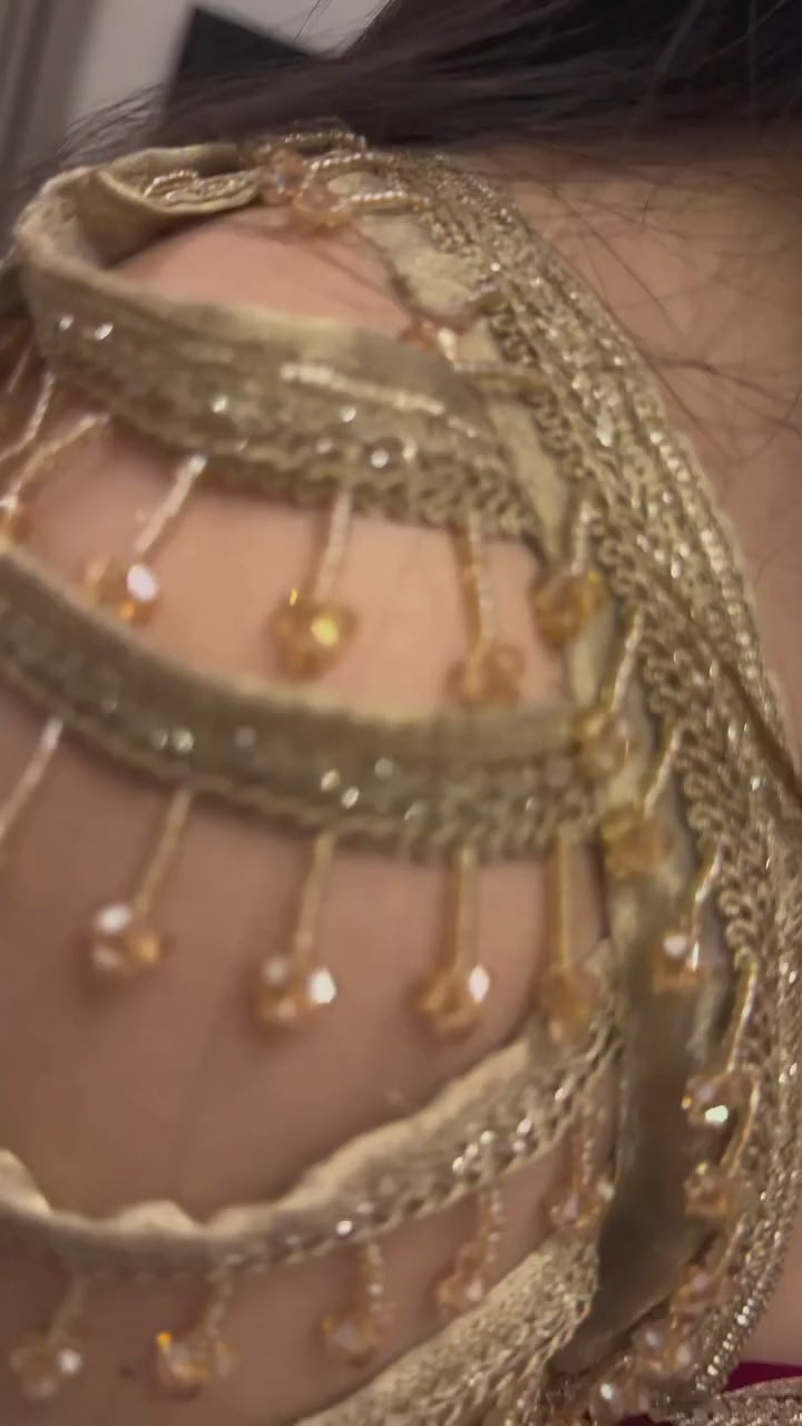 Elegant Fandy Satin Saree with Crystal Moti Lace & Handwork Latkan – Designer Party Wear