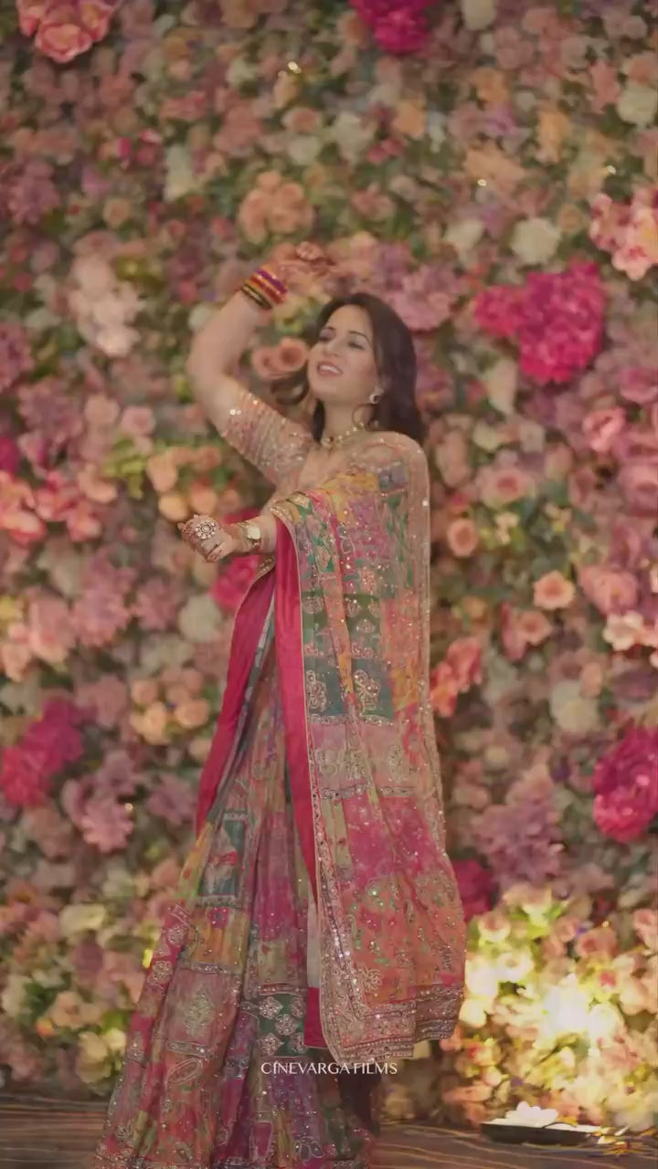 Noor-e-Mirror Chinnon Saree- PINK