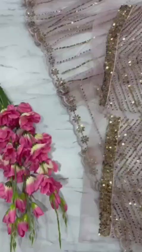 Luxury Sequins Work Butterfly Net Saree with Heavy Designer Blouse –  ROSE GOLD