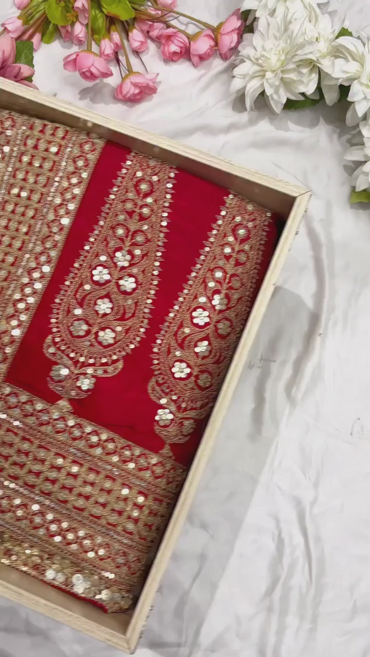 Premium Red Embroidered Saree with Traditional Zari Border & Matching Designer Blouse
