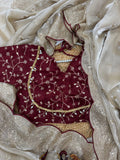 Cream Space Satin Silk Saree With Designer Stitched Blouse
